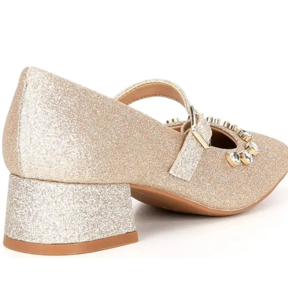 Copper Key Glitter Mary Jane Heels in Champagne